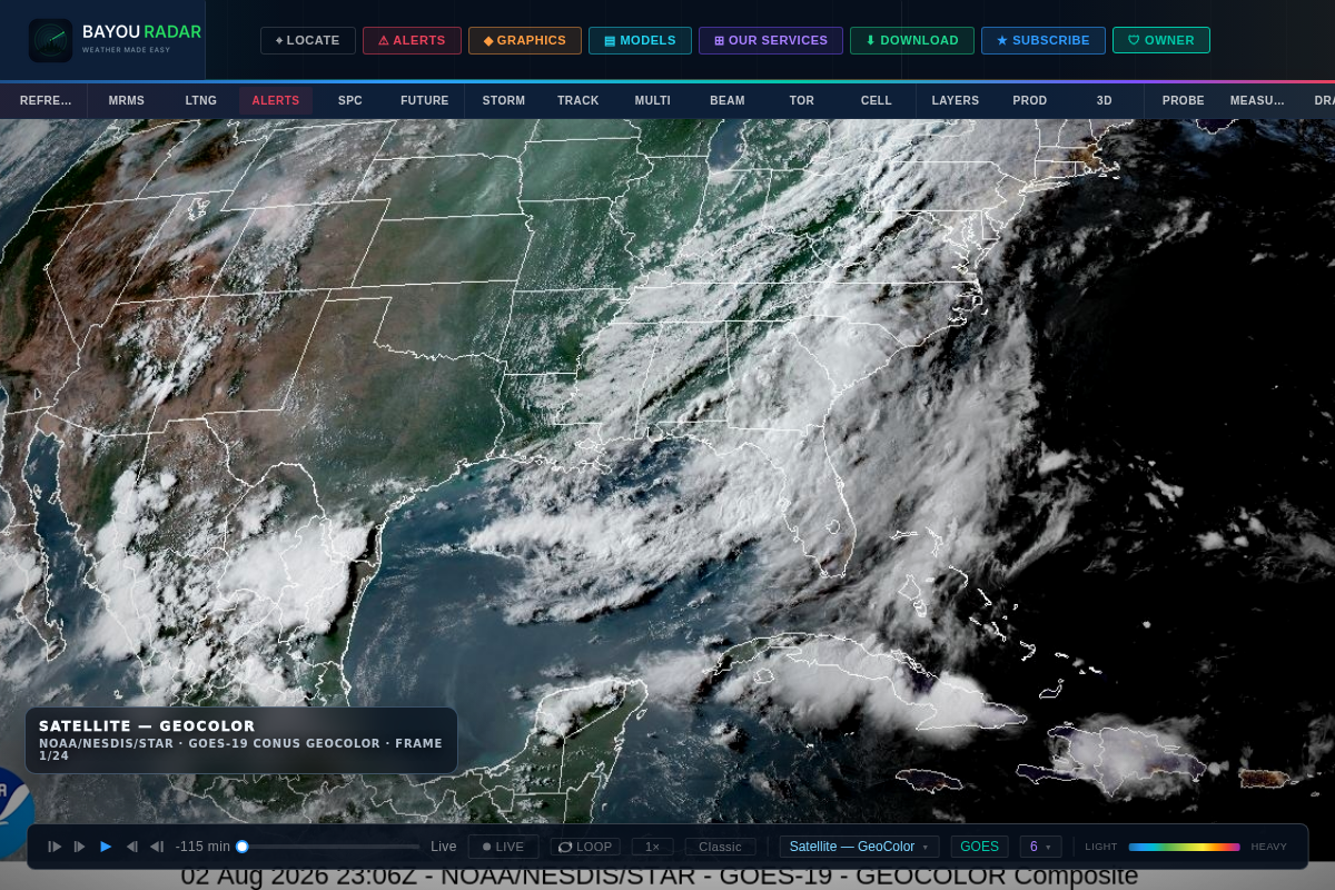 BayouRadar live GOES-19 satellite imagery over the United States