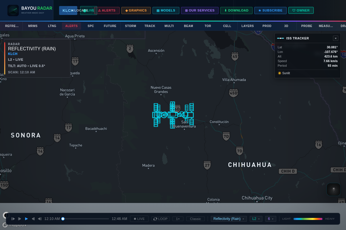 Live satellite and ISS tracking on BayouRadar